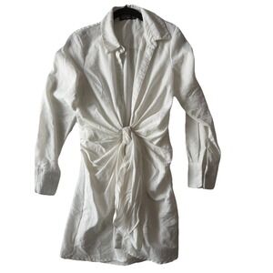 Nasty Gal Collection White Twist Front Shirt Dress Women's US 4 UK 8